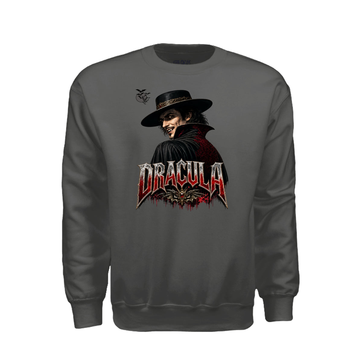 Count Dracula Halloween sweatshirt featuring fangs and an evil eye graphic