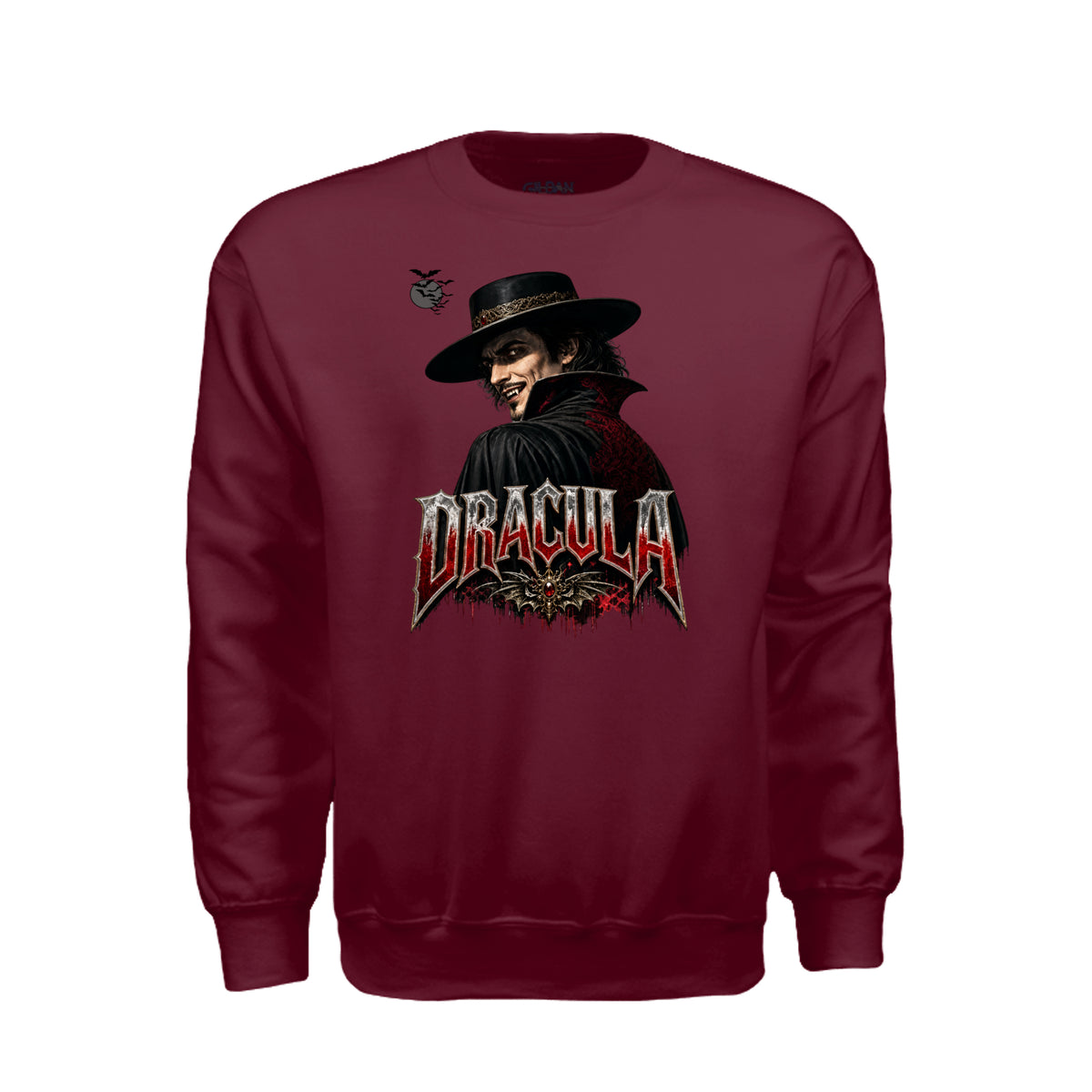 Count Dracula Halloween sweatshirt featuring fangs and an evil eye graphic