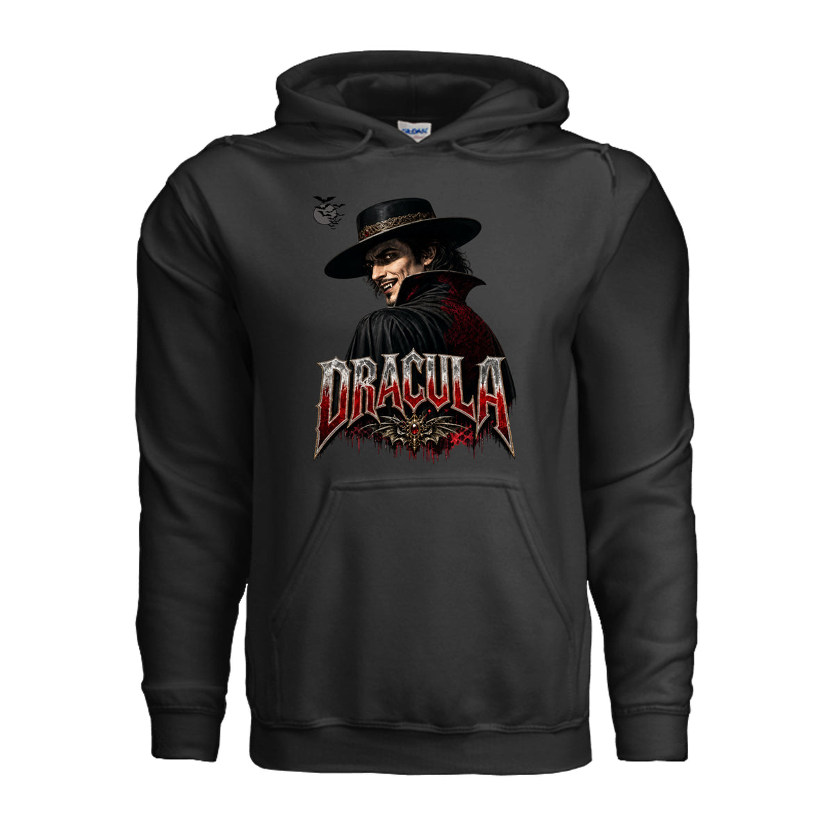 Count Dracula Halloween hoodie featuring fangs and an evil eye graphic