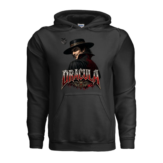Count Dracula Halloween hoodie featuring fangs and an evil eye graphic