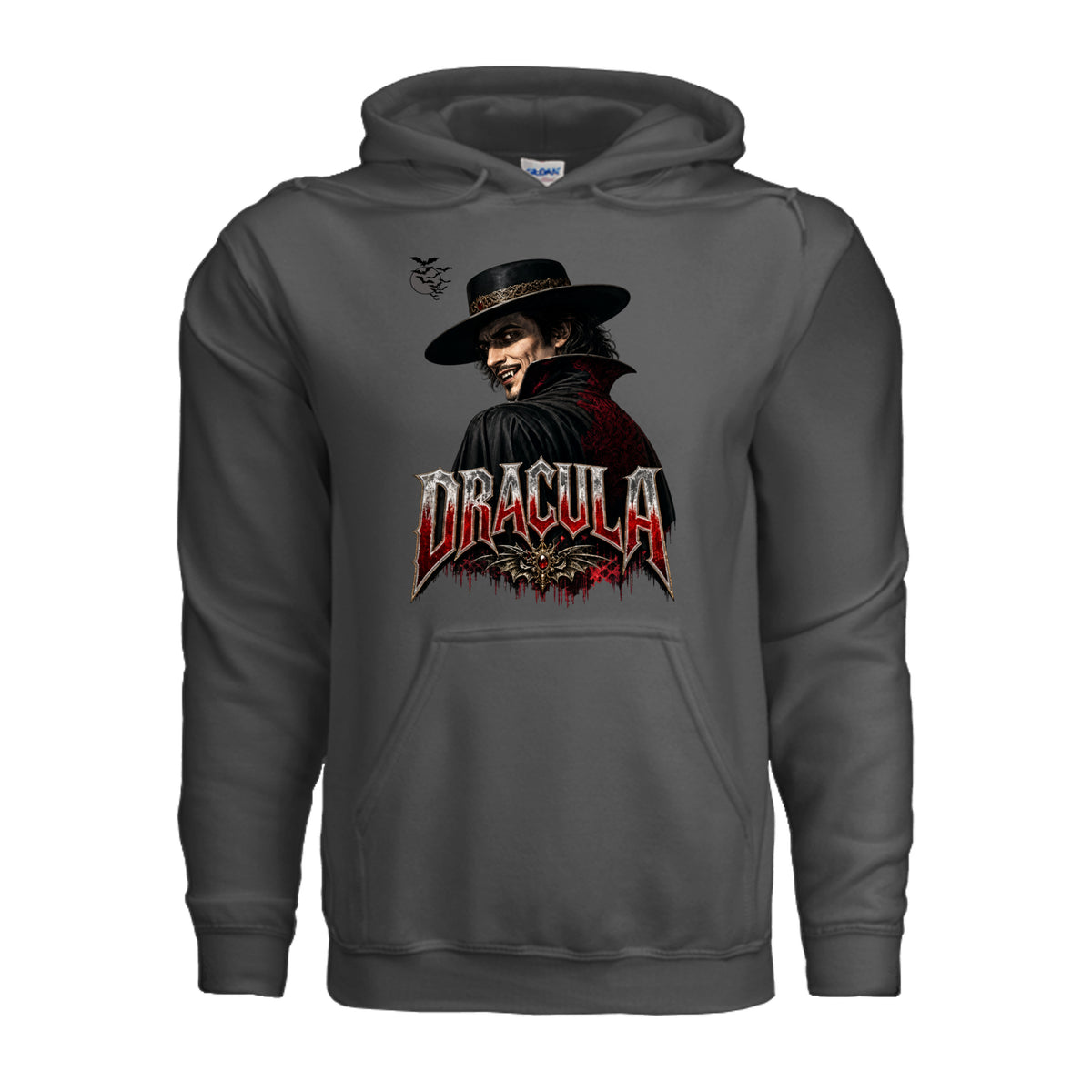 Count Dracula Halloween hoodie featuring fangs and an evil eye graphic