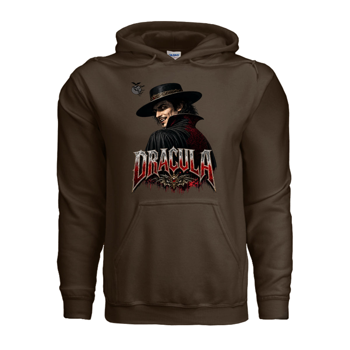 Count Dracula Halloween hoodie featuring fangs and an evil eye graphic