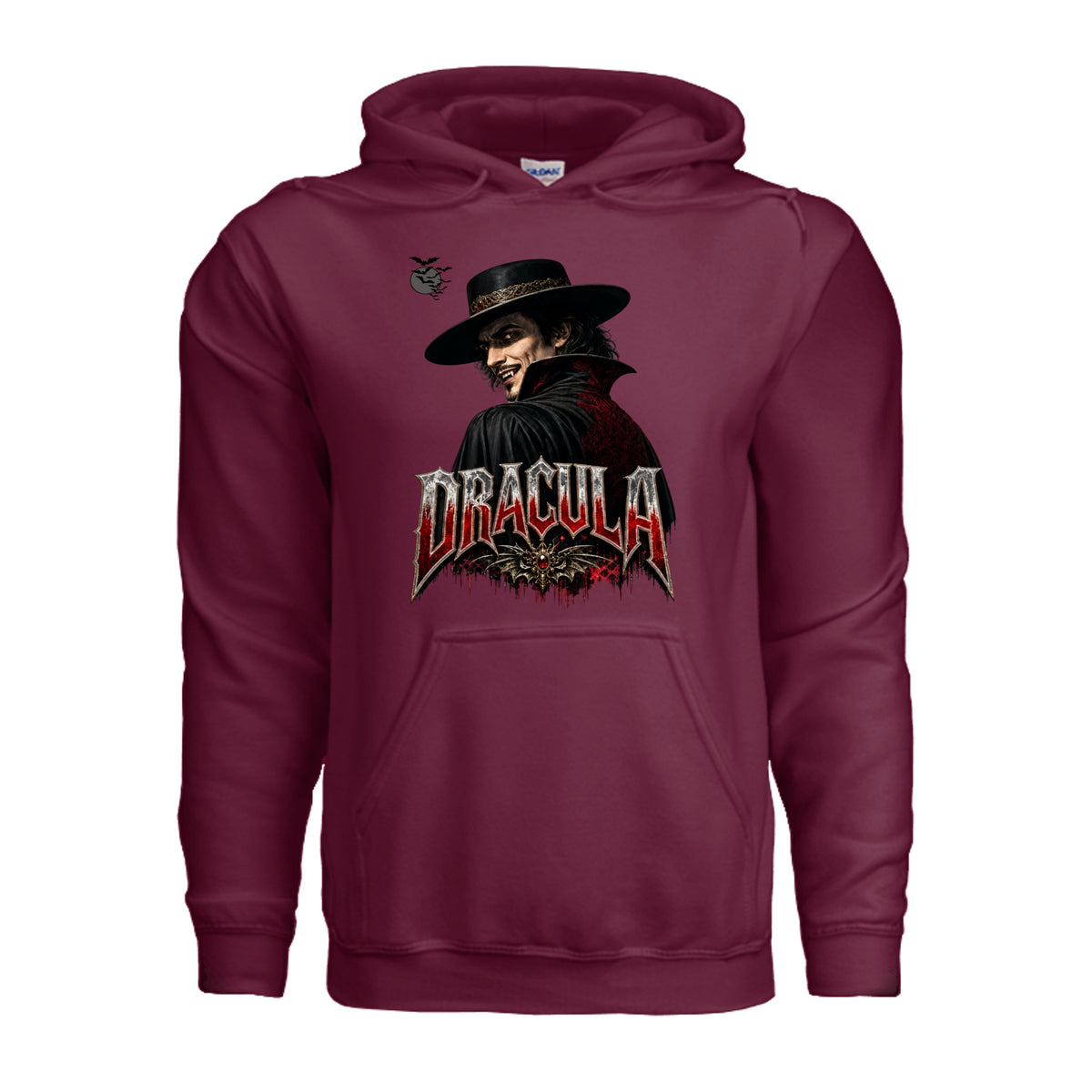Count Dracula Halloween hoodie featuring fangs and an evil eye graphic