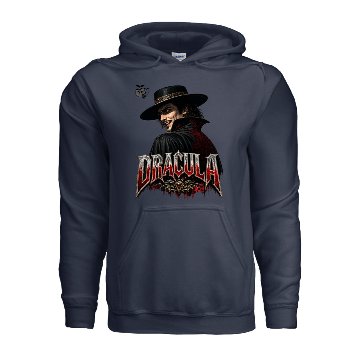 Count Dracula Halloween hoodie featuring fangs and an evil eye graphic